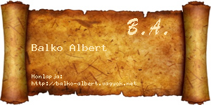 Balko Albert névjegykártya
